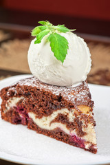 chocolate cake with jam ice cream