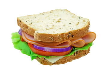 Smoked Turkey Sandwich Isolated on White