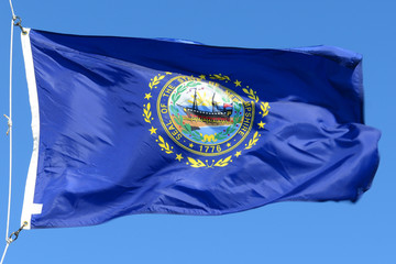 Flag of State of New Hampshire in blue sky background