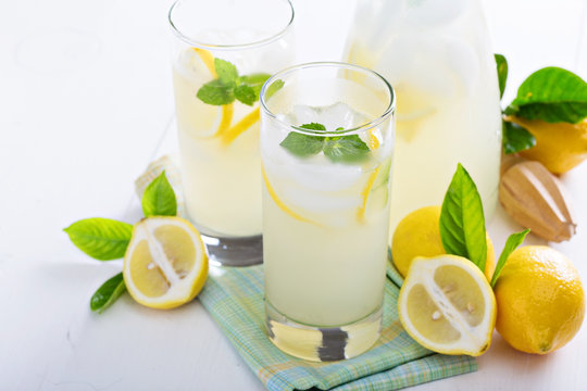 Homemade lemonade in tall glasses