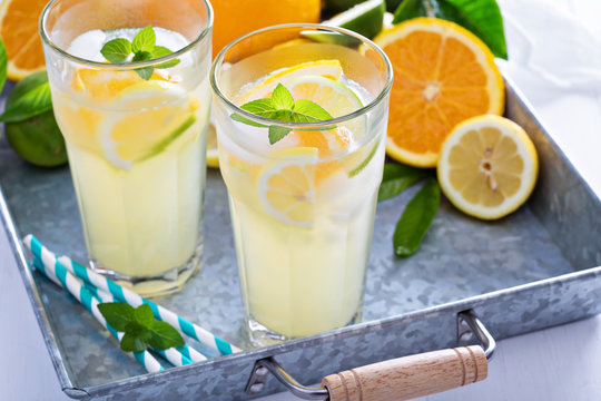 Homemade citrus lemonade in tall glasses