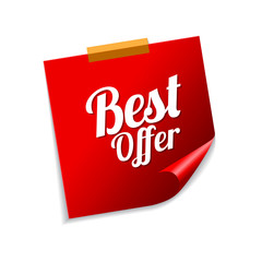 Best Offer Red Sticky Notes Vector Icon Design