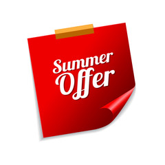 Summer Offers Red Sticky Notes Vector Icon Design