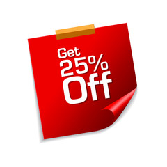 Get 25 Percent Red Sticky Notes Vector Icon Design