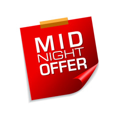 Midnight Offer Red Sticky Notes Vector Icon Design