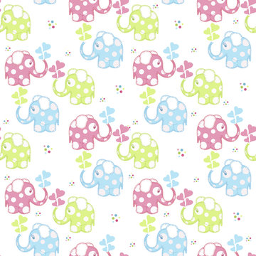 Seamless pattern with colored elephants