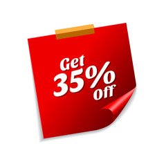 Get 35 percent Red Sticky Notes Vector Icon Design