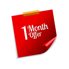 1 Month Offer Red Sticky Notes Vector Icon Design