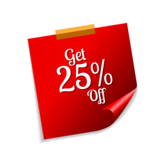 Get 25 Percent Red Sticky Notes Vector Icon Design