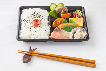 Traditional bento japanese cuisine a single-portion takeout or home-packed meal