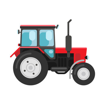 Red tractor isolated on white