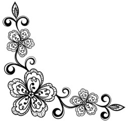 corner ornamental lace flowers. black and white