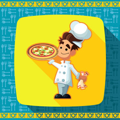 Set of icons on a theme kitchen. Funny cooks in style flat.