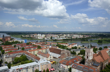 Naklejka na ściany i meble Frankfurt (Oder) und Slubice (Polen) mit der Oder