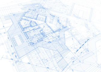 architecture blueprint - house plan / vector illustration
 - obrazy, fototapety, plakaty