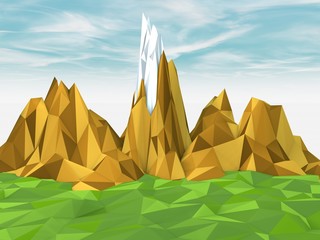 Paesaggio di montagna, montagne, poligono, grafica poligonale, illustrazione  © Naeblys