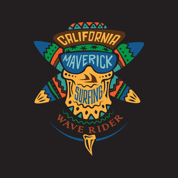 Surfing skull maverick color