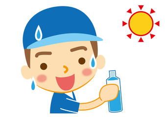 男性整備員　水分補給