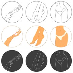 Manicure, pedicure and bodycare concept. Icon set.