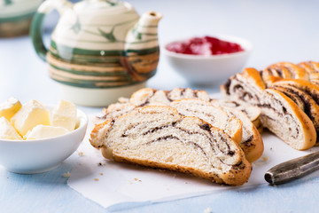 Sliced homemade poppy seed roll