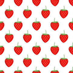 Seamless background with red strawberries. Cute vector strawberry pattern. Summer fruit illustration.