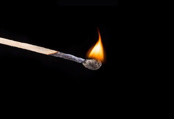 Matchstick extreme Closeup isolated on black background.