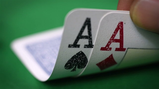 Hand show pair of aces, extra close up