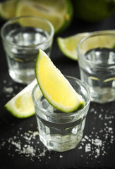 Tequila shot with lime