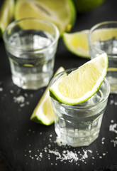 Tequila shot with lime