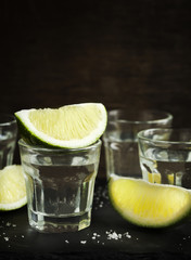 Tequila shot with lime