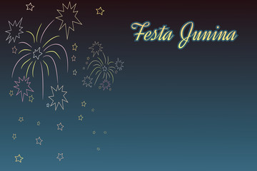 Fototapeta na wymiar Hand-drawing Festa Junina fireworks on night time background wit