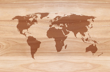 Fototapeta na wymiar World map on Wooden texture background