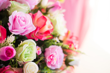 Close up of colorful artificial bouquet flowers