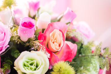 Close up of colorful artificial bouquet flowers