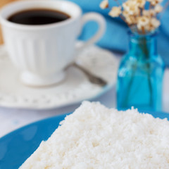 Sweet couscous (tapioca) pudding (cuscuz doce) with coconut