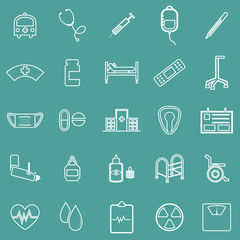 Hospital line icons on green background