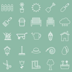 Gardening line icons on green background