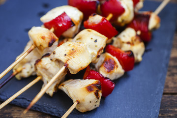 kebab from chicken with a paprika and tomatoes