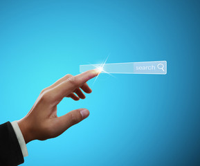 male touching virtual icon  social network