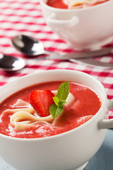 Home made soup with strawberries.