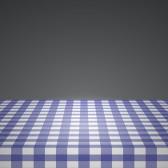 Picnic table covered with checkered tablecloth vector