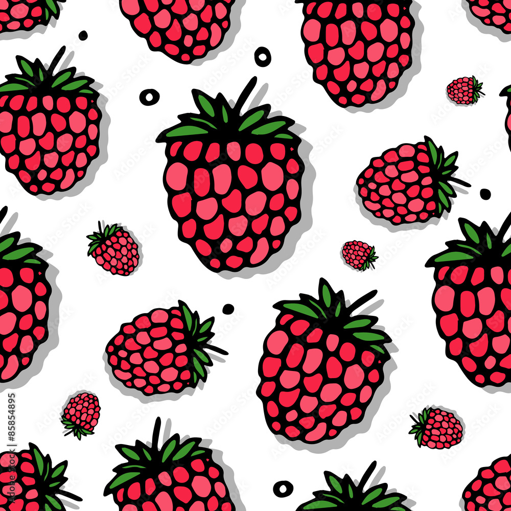 Poster raspberry seamless pattern for your design