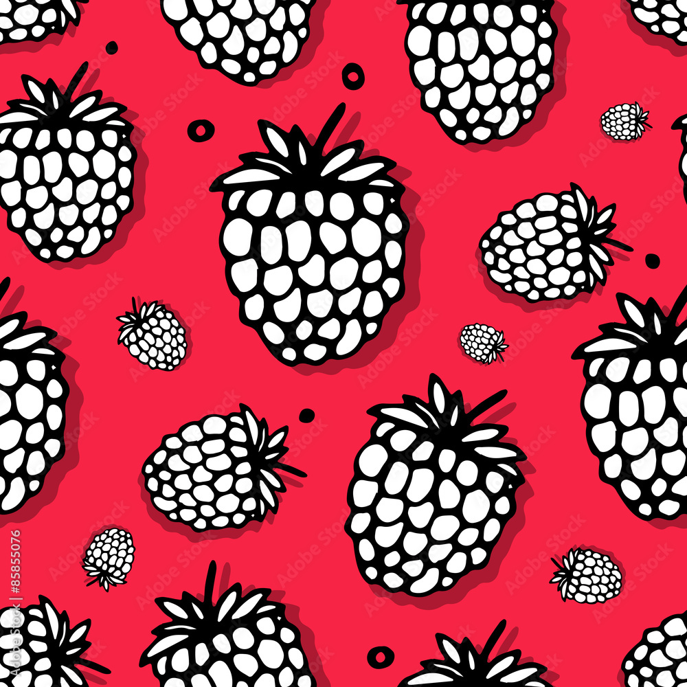 Poster raspberry seamless pattern for your design
