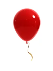 Poster Red balloon with a gold ribbon on a white background. 3d render. © AltoClassic