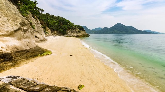 Timelaspe of the beach on Ōkunoshima (Rabbit Island) in the Seto Sea of Japan.