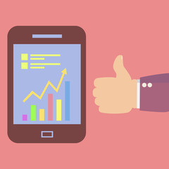 tablet with infographics and shows good hand. vector