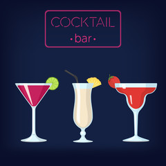 Cocktail Bar Vector Illustration with Some Cocktails on the Table