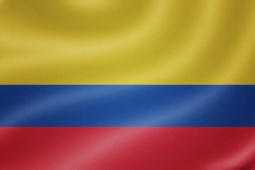 Colombia flag on the fabric texture background