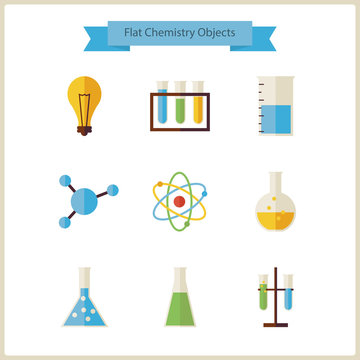 Flat School Chemistry and Science Objects Set