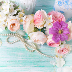 Roses, jasmine and clematis   flowers